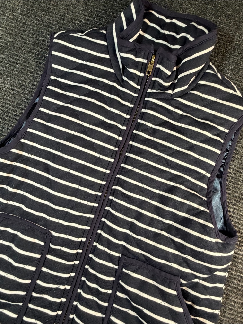 Mi Ami Navy & White Striped Quilted Vest from Francesca’s